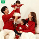 Wooden house parent-child wear 400g plus velvet thick red sweatshirt Year of the Horse New Year's greetings clothing for a family of four New Year's party uniforms custom embroidery Main picture pony (plus velvet style) 165 S (100 Jin Jin is equal to less than 0.5 kg) card code shot small