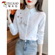 Woodpecker (TUCANO) Fashionable Embroidered Cotton Velvet Shirt Women's 2026 Spring and Autumn Clothing New Long Sleeve Cotton Shirt Women's Fashion Tops Blue S