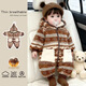 Yishuang'er baby jumpsuit plus velvet to keep warm, autumn and winter newborn baby New Year's greetings clothing, thickened hooded outing cotton clothing, winter clothing, brown velvet cookies 73cm