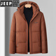 JEEP SPIRIT Men's Removable Hood Down Jacket 2025 New Thickened Trendy Fashion Hooded Casual White Duck Down Warm Jacket Black M 170