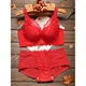 Triumph (Triumph) Spring Festival and Christmas festive bright red underwear for women without steel ring side breast bra sexy lace push-up bra dark gray suit 75C 75C 34 thin section