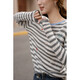 Demana sheep wool spring intellectual college striped beaded embroidered sweater off-shoulder petite women's sweater