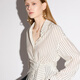 Sancai 2026 spring new long-sleeved striped shirt and small shirt for commuting design with waist for women