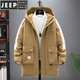 JEEP SPIRIT Workwear Down Jacket Men's Medium Long Winter Fat Plus Size Loose Hooded Jacket Plus Velvet Thickened Winter Clothes 2620 Olive Green L