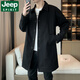 JEEP SPIRIT mid-length windbreaker jacket for men spring and autumn 2026 new lapel casual lapel jacket for men black jacket 2XL (185) weight 140-156Jin Jin is equal to 0.5 kg