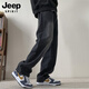 JEEP SPIRIT Jeep velvet thickened jeans men's winter loose straight wide-leg casual pants smoke velvet XL