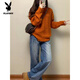 Playboy (PLAYBOY) French Retro Pumpkin Orange Twist Sweater Women's Autumn and Winter New Casual Soft Waxy Gentle Wind Lazy Knitted Top Women Orange S Recommended 80-95Jin Jin is equal to 0.5 kg