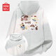 MINISO Cartoon Puppy Hooded Pullover Sweatshirt for Men and Women 2026 New Spring and Autumn Loose Heavy Design Couple Jacket White Flower Gray (m Cute Dog Universe Chest Label_m Cute Dog Universe Back Label) S/165 (Strict Quality Control)