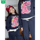 Wooden house parent-child outfit mother and daughter spring and autumn small dinosaur round neck sweatshirt leggings suit mother and child casual sports loose two-piece set navy 165 S recommended weight 100-120