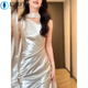MPPMCK engagement dress high-end light luxury niche high-end dressing gown female bride temperament socialite off-shoulder satin dress champagne color (including ribbon) S