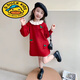 G.duck Girls Sweater Dress 2025 Autumn and Winter New Children's Doll Collar Knitted Dress Baby Fashionable Princess Skirt Red Sweet Cherry Sweater Dress 110 Tag Suitable for 100cm