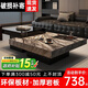 Qingzi Yu Italian minimalist slate coffee table square suspended home modern simple living room color matching high and low side table combination 80cm Venetian Brown + 50cm Knight Black Tea Tray Style