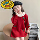 G.duck Girls Sweater Dress 2025 Autumn and Winter New Children's Doll Collar Knitted Dress Baby Fashionable Princess Skirt Red Sweet Cherry Sweater Dress 110 Tag Suitable for 100cm