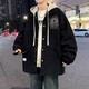 Handsome denim jacket men's spring and autumn trendy brand ins hooded loose versatile coat trendy Korean style fake two-piece top black XL
