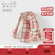 DAVE&BELLA children's clothing sweet baby girl plaid shirt children's shirt plus velvet children's shirt girls long-sleeved top autumn and winter new style pink plaid in stock 120 cm (recommended height 110-120cm)