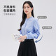 Dajiashi Blue Shirt Women's Spring Round Neck Wooden Ear Design Small Shirt Women's Sweet Puff Sleeve Shirt Blue S 155/80A