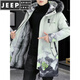 JEEP SPIRIT Men's Winter Windbreaker Jacket Plus Velvet Thickening Korean Style Trendy Mid-Length Parka Cotton Jacket Subzero Coldproof Cotton Jacket 21258 Black Blue M