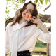 Olrain French design streamer long-sleeved shirt women's spring new temperament shirt top off-white S