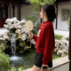Woodpecker New Chinese Style National Style Plate Button White Horse Red Christmas Sweater for Women 2026 New Winter Zodiac Year of the Horse Clothes New Chinese Sweater for the Year of the Horse Beautiful and great-looking early autumn outfit Unique and beautiful early autumn super M