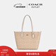 COACH Gift Official Outlet Women's Bag Classic Logo CITY Zipper Tote Bag Presbyopia City30 Sand Yellow/Chalk White (New Version)