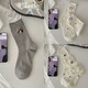 Aoyanlai gray puppy socks for women, boneless mid-calf, versatile, skin-friendly cotton, gray + love + stars_package 3 pairs