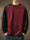 Noble color high-end heavyweight spliced long-sleeved T-shirt for men in spring and autumn pure cotton American bottoming top loose sweatshirt burgundy plus velvet 2XL suitable for 160-180Jin Jin equals 0.5 kg
