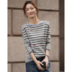 Demana sheep wool spring intellectual college striped beaded embroidered sweater off-shoulder petite women's sweater
