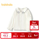 Balabala Children's Long Sleeve Shirt White Shirt Girls Clothing Autumn Cute Embroidered Lapel Top Fashionable and Versatile White 10101 100cm