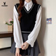 Playboy (PLAYBOY) preppy little man vest fake two-piece sweater spring new style inner bottoming sweater top for women official flagship black one-size-fits-all