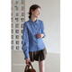 EGGKA temperament lapel waist design slimming simple long-sleeved shirt E26A60116YM Blue Check M