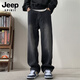 JEEP SPIRIT Jeep velvet thickened jeans men's winter loose straight wide-leg casual pants smoke velvet XL