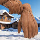 Fantasy German imported high-quality suede leather gloves for men and women, outdoor men's five-finger shearling thickened style, one-piece fur, green outer cover + extra large sheepskin liner, standard fur (regardless of thickness)