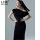 LISM designer international light luxury brand asymmetric off-shoulder sexy sparkling silk black elegant hip-hugging dress skirt black S