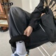 JEEP SPIRIT Jeep velvet thickened jeans men's winter loose straight wide-leg casual pants smoke velvet XL