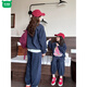 Wooden house parent-child outfit mother and daughter spring and autumn small dinosaur round neck sweatshirt leggings suit mother and child casual sports loose two-piece set navy 165 S recommended weight 100-120