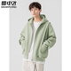 Snow Flying (SNOWFLYING) green cardigan sweatshirt for men spring and autumn 2026 new American trendy brand loose couple style heavy hooded jacket black L suitable for 110~130Jin Jin equals 0.5 kg