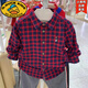 G.duck children's clothing 25 spring boys' cotton plaid long-sleeved shirt medium and large children's casual versatile shirt tops red 2 110 cm