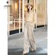 Amash new fashion simple casual long-sleeved profile lapel ramie shirt for women 530074 Khaki (73) S (2)