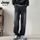 JEEP SPIRIT Jeep velvet thickened jeans men's winter loose straight wide-leg casual pants smoke velvet XL