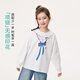 Xiaoyinman children's clothing girls' long-sleeved T-shirts with fun prints in the spring of 2026 for middle and older children and girls round neck casual tops off-white 120