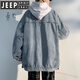 JEEP SPIRIT high-end brand American men's denim jacket plus velvet thickened casual work jacket for spring, autumn and winter dark blue B XL
