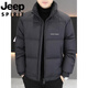 JEEP International Brand Men's Down Jacket Short Winter Stand Collar Solid Color Thickened Casual Loose Youth Jacket Trendy Black XL (Recommended 150 Jin Jin is equal to less than 0.5 kg)