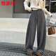 Hengyuanxiang 2026 Acetate Wool Wide Leg Pants Women's Autumn and Winter High Waist Drape Scimitar Casual Pants Relaxed Woolen Long Pants Dark Gray High Quality S