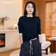 Mayya Plus fake two-piece two-color jacquard woolen top women's Japanese and Korean contrasting color round neck long sleeves navy blue M