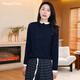 Mayya Plus fake two-piece two-color jacquard woolen top women's Japanese and Korean contrasting color round neck long sleeves navy blue M