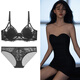 Victoria Palace Sexy Underwear Ultra-thin Lace Women's Rabbit Ears Crystal Cup Big Breast Makeup Small Push-Up Anti-Bump Bra Set Black Bra + Panties 70B /32B with S Size Panties