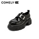 COMELY thick-soled British loafers for women 26 years new spring and autumn new Velcro heightening college style fashion versatile women's shoes sweet cool black 37