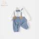 Banxidi baby clothes, spring clothes, infant jumpsuits, boys' men's romper, fake two-piece overalls, going out, blue 80cm