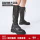 Semir official authentic fashion boots women's boots spring and autumn new fashion casual high-top lace-up motorcycle boots long boots for women black 37