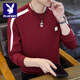 Playboy (PLAYBOY) Spring and Autumn Spliced Striped Sweater Men's T-shirt Long Sleeve Round Neck Pullover T-shirt Youth Casual Bottoming Shirt Men Red M 100--120